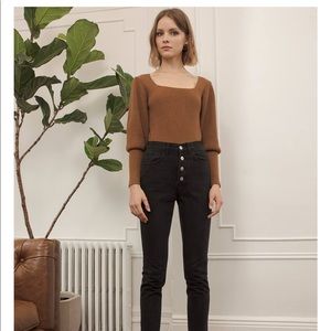Pixie Market Brown Square Neckline Sweater